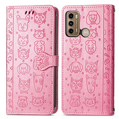 Custodia Portafoglio In Pelle Fantasia Modello Cover con Supporto S03D per Motorola Moto G40 Fusion Rosa