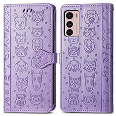 Custodia Portafoglio In Pelle Fantasia Modello Cover con Supporto S03D per Motorola Moto G42 Viola