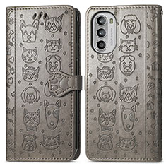 Custodia Portafoglio In Pelle Fantasia Modello Cover con Supporto S03D per Motorola MOTO G52 Grigio