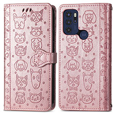 Custodia Portafoglio In Pelle Fantasia Modello Cover con Supporto S03D per Motorola Moto G60s Oro Rosa