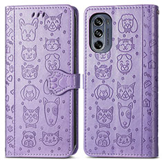 Custodia Portafoglio In Pelle Fantasia Modello Cover con Supporto S03D per Motorola Moto G62 5G Viola