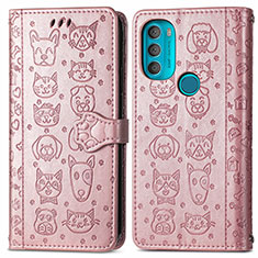 Custodia Portafoglio In Pelle Fantasia Modello Cover con Supporto S03D per Motorola Moto G71 5G Oro Rosa