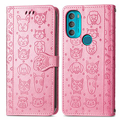 Custodia Portafoglio In Pelle Fantasia Modello Cover con Supporto S03D per Motorola Moto G71 5G Rosa