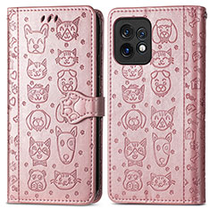 Custodia Portafoglio In Pelle Fantasia Modello Cover con Supporto S03D per Motorola Moto X40 5G Oro Rosa