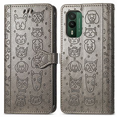 Custodia Portafoglio In Pelle Fantasia Modello Cover con Supporto S03D per Nokia XR21 Grigio