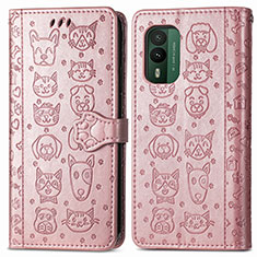 Custodia Portafoglio In Pelle Fantasia Modello Cover con Supporto S03D per Nokia XR21 Oro Rosa