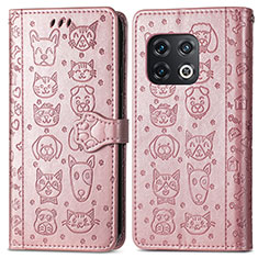 Custodia Portafoglio In Pelle Fantasia Modello Cover con Supporto S03D per OnePlus 10 Pro 5G Oro Rosa