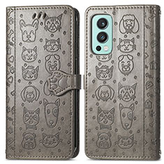 Custodia Portafoglio In Pelle Fantasia Modello Cover con Supporto S03D per OnePlus Nord 2 5G Grigio