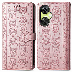 Custodia Portafoglio In Pelle Fantasia Modello Cover con Supporto S03D per OnePlus Nord CE 3 5G Oro Rosa