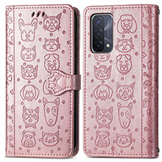 Custodia Portafoglio In Pelle Fantasia Modello Cover con Supporto S03D per OnePlus Nord N200 5G Oro Rosa