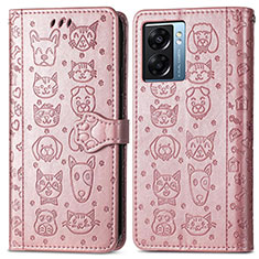 Custodia Portafoglio In Pelle Fantasia Modello Cover con Supporto S03D per OnePlus Nord N300 5G Oro Rosa