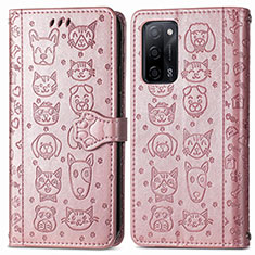 Custodia Portafoglio In Pelle Fantasia Modello Cover con Supporto S03D per Oppo A53s 5G Oro Rosa