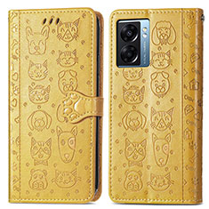 Custodia Portafoglio In Pelle Fantasia Modello Cover con Supporto S03D per Oppo A56S 5G Giallo