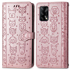 Custodia Portafoglio In Pelle Fantasia Modello Cover con Supporto S03D per Oppo A74 4G Oro Rosa