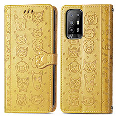 Custodia Portafoglio In Pelle Fantasia Modello Cover con Supporto S03D per Oppo F19 Pro+ Plus 5G Giallo