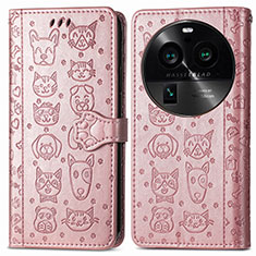 Custodia Portafoglio In Pelle Fantasia Modello Cover con Supporto S03D per Oppo Find X6 5G Oro Rosa