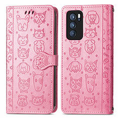 Custodia Portafoglio In Pelle Fantasia Modello Cover con Supporto S03D per Oppo Reno6 Pro 5G India Rosa