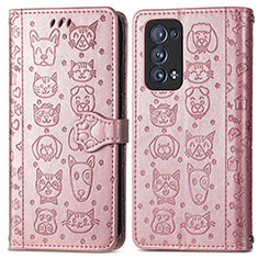 Custodia Portafoglio In Pelle Fantasia Modello Cover con Supporto S03D per Oppo Reno6 Pro+ Plus 5G Oro Rosa