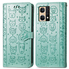 Custodia Portafoglio In Pelle Fantasia Modello Cover con Supporto S03D per Oppo Reno7 4G Verde