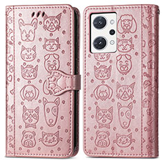 Custodia Portafoglio In Pelle Fantasia Modello Cover con Supporto S03D per Oppo Reno7 A Oro Rosa