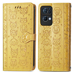 Custodia Portafoglio In Pelle Fantasia Modello Cover con Supporto S03D per Oppo Reno7 Pro 5G Giallo