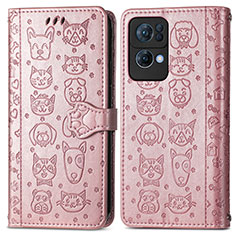 Custodia Portafoglio In Pelle Fantasia Modello Cover con Supporto S03D per Oppo Reno7 Pro 5G Oro Rosa