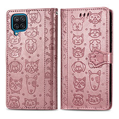 Custodia Portafoglio In Pelle Fantasia Modello Cover con Supporto S03D per Samsung Galaxy A12 Nacho Oro Rosa