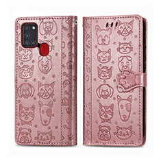 Custodia Portafoglio In Pelle Fantasia Modello Cover con Supporto S03D per Samsung Galaxy A21s Rosa