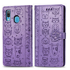 Custodia Portafoglio In Pelle Fantasia Modello Cover con Supporto S03D per Samsung Galaxy A30 Viola