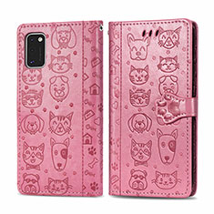 Custodia Portafoglio In Pelle Fantasia Modello Cover con Supporto S03D per Samsung Galaxy A41 Oro Rosa