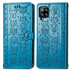 Custodia Portafoglio In Pelle Fantasia Modello Cover con Supporto S03D per Samsung Galaxy A42 5G Blu