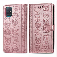 Custodia Portafoglio In Pelle Fantasia Modello Cover con Supporto S03D per Samsung Galaxy A51 4G Rosa