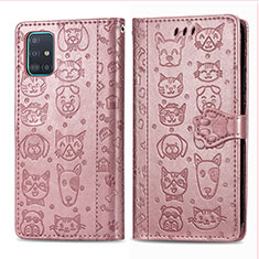 Custodia Portafoglio In Pelle Fantasia Modello Cover con Supporto S03D per Samsung Galaxy A51 5G Rosa