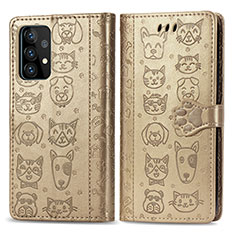 Custodia Portafoglio In Pelle Fantasia Modello Cover con Supporto S03D per Samsung Galaxy A52 5G Oro