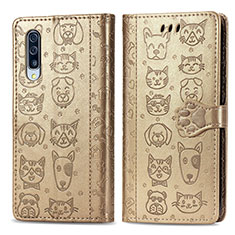 Custodia Portafoglio In Pelle Fantasia Modello Cover con Supporto S03D per Samsung Galaxy A70 Oro