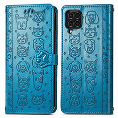 Custodia Portafoglio In Pelle Fantasia Modello Cover con Supporto S03D per Samsung Galaxy F62 5G Blu