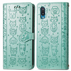 Custodia Portafoglio In Pelle Fantasia Modello Cover con Supporto S03D per Samsung Galaxy M02 Verde