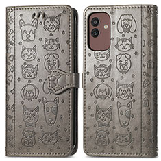 Custodia Portafoglio In Pelle Fantasia Modello Cover con Supporto S03D per Samsung Galaxy M13 5G Grigio