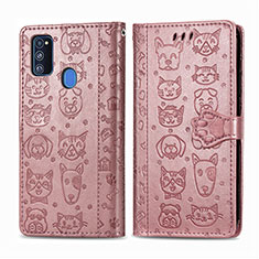 Custodia Portafoglio In Pelle Fantasia Modello Cover con Supporto S03D per Samsung Galaxy M21 Rosa