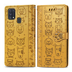 Custodia Portafoglio In Pelle Fantasia Modello Cover con Supporto S03D per Samsung Galaxy M21s Giallo