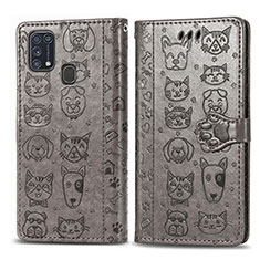 Custodia Portafoglio In Pelle Fantasia Modello Cover con Supporto S03D per Samsung Galaxy M21s Grigio