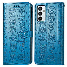 Custodia Portafoglio In Pelle Fantasia Modello Cover con Supporto S03D per Samsung Galaxy M23 5G Blu