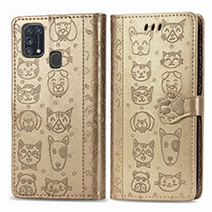Custodia Portafoglio In Pelle Fantasia Modello Cover con Supporto S03D per Samsung Galaxy M31 Oro