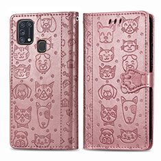 Custodia Portafoglio In Pelle Fantasia Modello Cover con Supporto S03D per Samsung Galaxy M31 Prime Edition Rosa