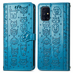 Custodia Portafoglio In Pelle Fantasia Modello Cover con Supporto S03D per Samsung Galaxy M31s Blu