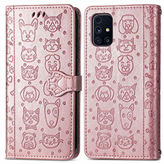 Custodia Portafoglio In Pelle Fantasia Modello Cover con Supporto S03D per Samsung Galaxy M31s Rosa