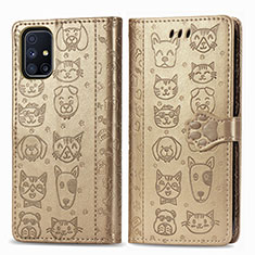 Custodia Portafoglio In Pelle Fantasia Modello Cover con Supporto S03D per Samsung Galaxy M51 Oro