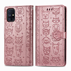 Custodia Portafoglio In Pelle Fantasia Modello Cover con Supporto S03D per Samsung Galaxy M51 Rosa