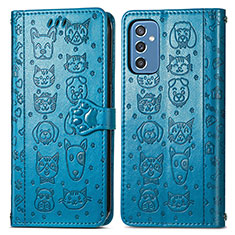 Custodia Portafoglio In Pelle Fantasia Modello Cover con Supporto S03D per Samsung Galaxy M52 5G Blu