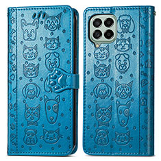 Custodia Portafoglio In Pelle Fantasia Modello Cover con Supporto S03D per Samsung Galaxy M53 5G Blu
